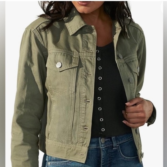 Lucky Brand Women’s Jacket Large Green Cotton Blend Button Front Cropped Casual - Picture 1 of 10